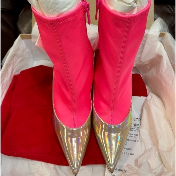 Christian Louboutin Jessie Bootie Joli 100mm, Holo patent speccio Slvr Lthr EU37 - Picture 7 of 12
